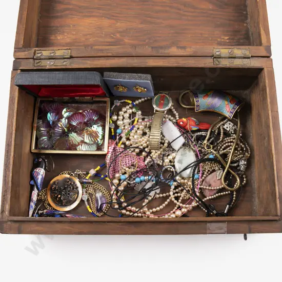 Collection of Assorted Costume Jewellery with Wooden Jewellery Box incl Gucci Wrist Watch