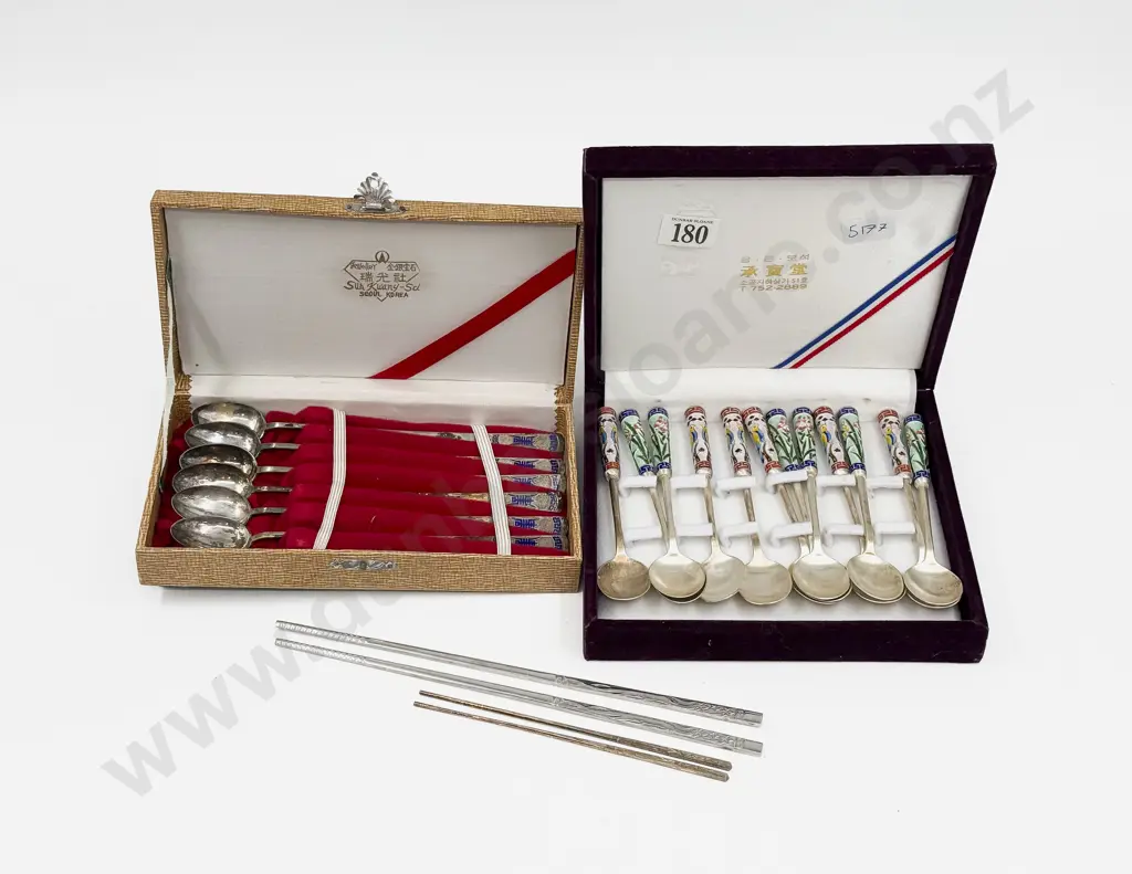 Boxed Set of Enamel Handled Spoons together with Other Boxed Spoons etc Image 1++