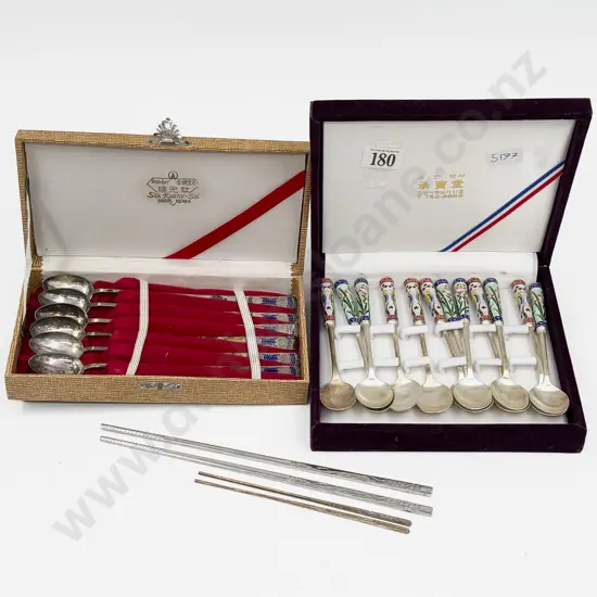 Boxed Set of Enamel Handled Spoons together with Other Boxed Spoons etc