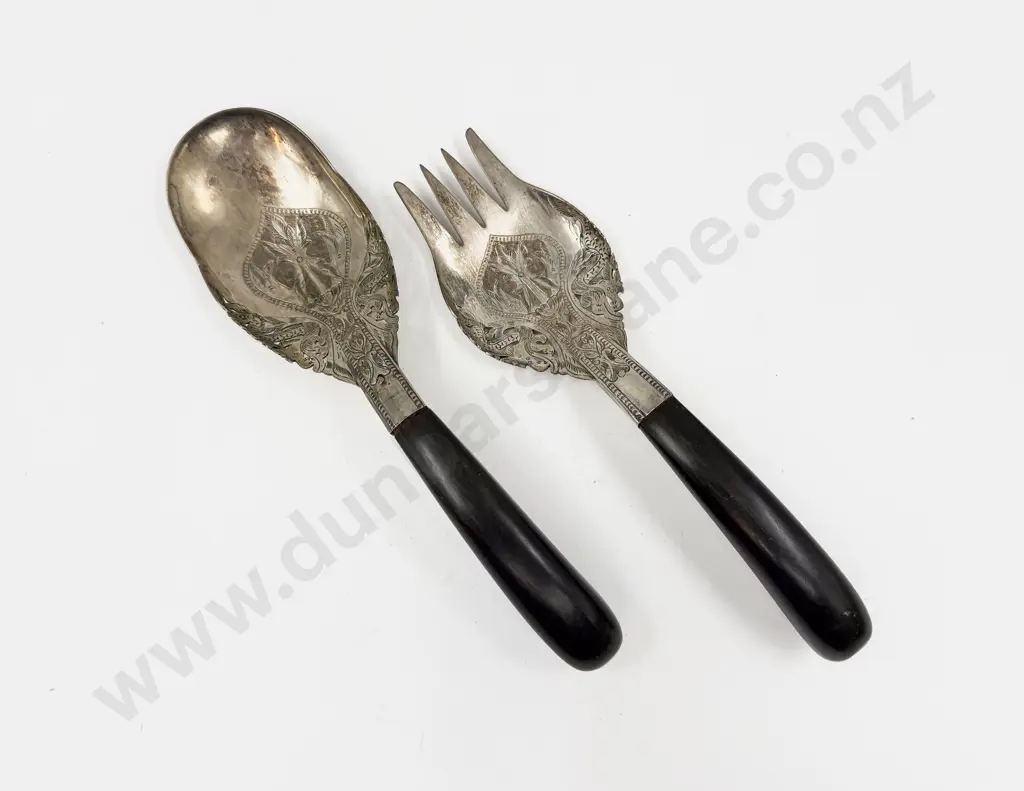Pair of Eastern Silver Salad Servers Image 1++
