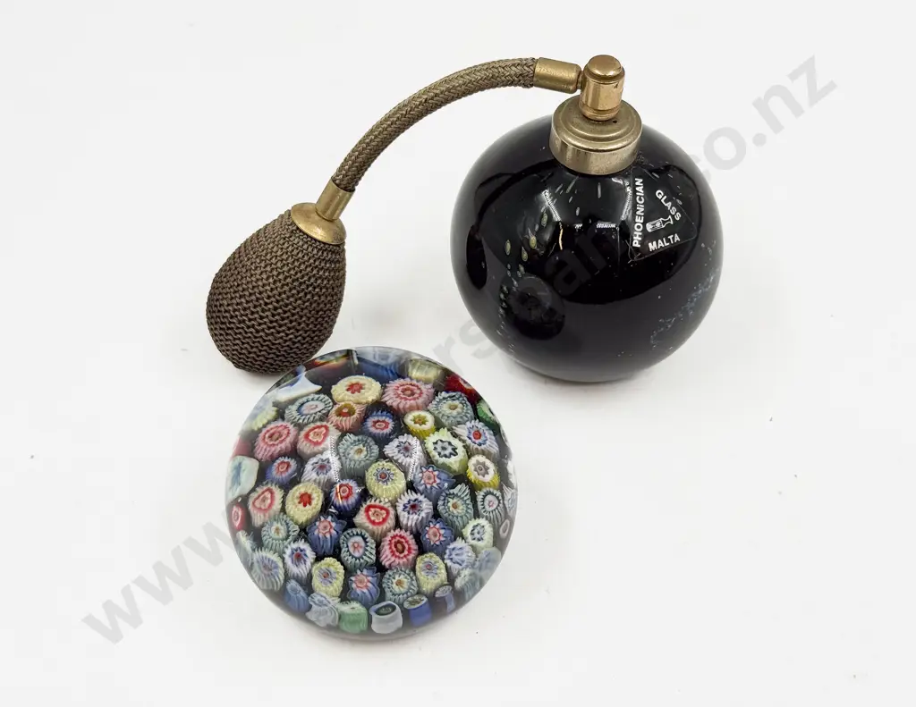 Malta Glass Perfume Atomiser together with Art Glass Paperweight Image 1++