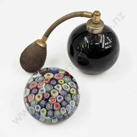 Malta Glass Perfume Atomiser together with Art Glass Paperweight