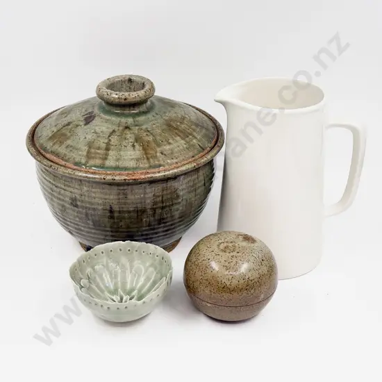 Three Pieces of Pottery together with White Glazed Jug