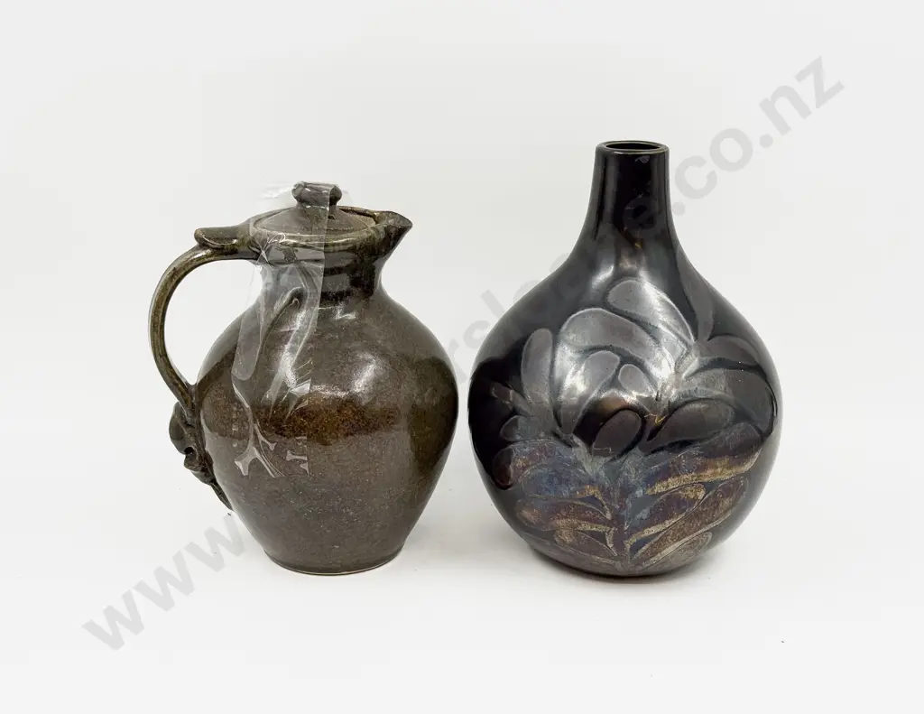 Oil Glazed Pottery Vase together with Pottery Jug Image 1++