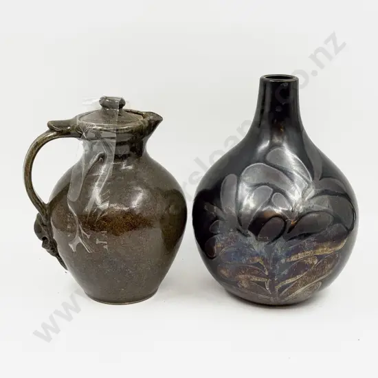 Oil Glazed Pottery Vase together with Pottery Jug