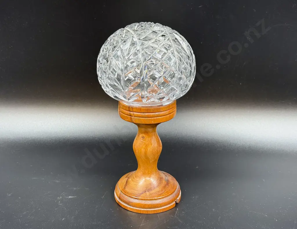 Crystal Lightshade on Turned Wooden Lamp Base Image 1++