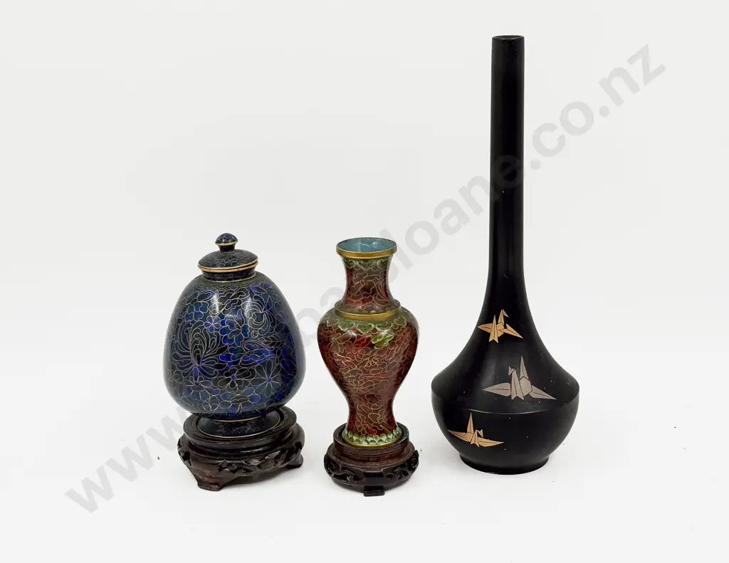 Two Pieces of Cloisonne together with Inlaid Vase Image 1++