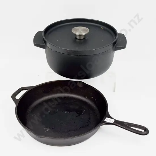 Cast Iron Lodge Frying Pan and Kitchen Aid Cooking Pot with Lid