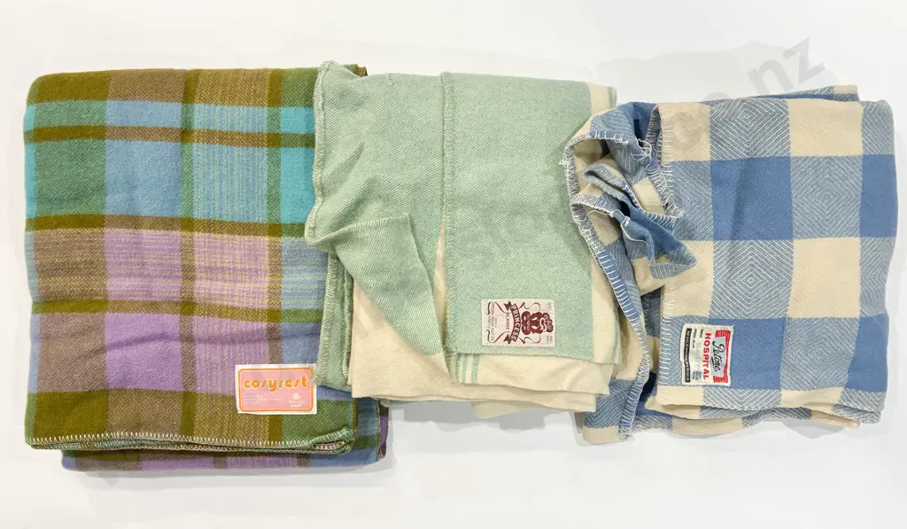 Three Woollen Travel Blankets incl Tiki Label One Image 1++