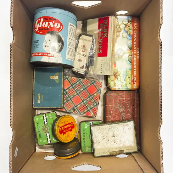 Box Qty of Assorted Vintage Tins etc