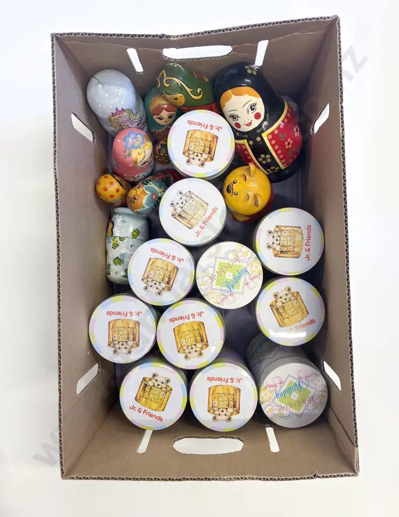 Box Qty of Assorted Tins & Russian Dolls Image 1++