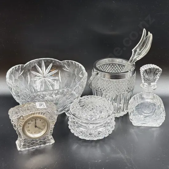 Small Qty of Assorted Crystal & Glassware incl Desk Clock
