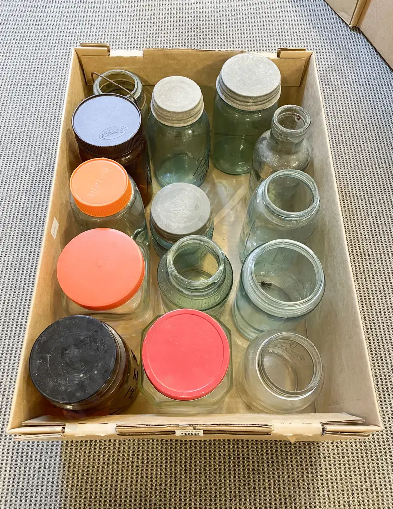 Box Qty of Assorted Vintage Glass Jars etc Image 1++