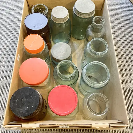 Box Qty of Assorted Vintage Glass Jars etc