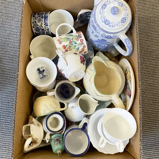 Box Qty of Assorted China incl Enamel Pot