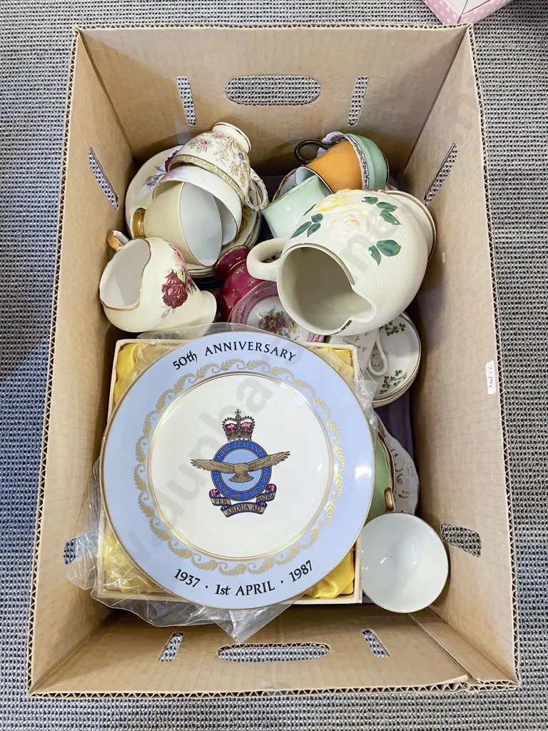 Box Qty of Assorted Fancy China incl Spode NZ Air Force Comm. Plate Image 1++