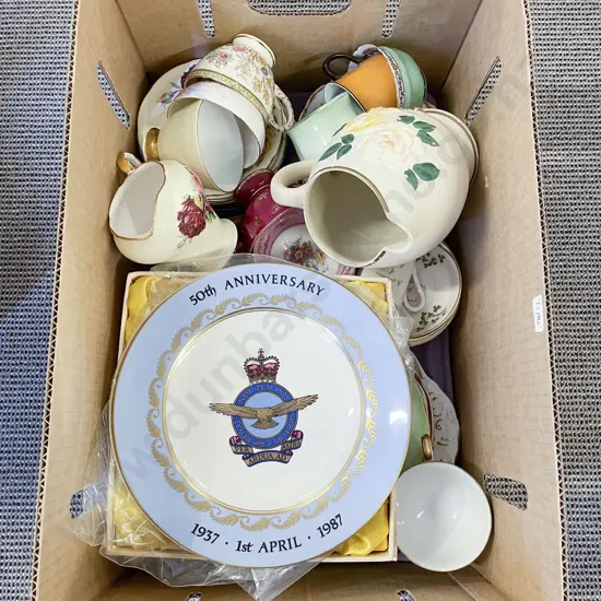 Box Qty of Assorted Fancy China incl Spode NZ Air Force Comm. Plate