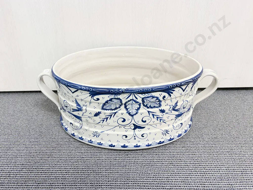 Large Blue & White Ceramic Oval Planter Image 1++