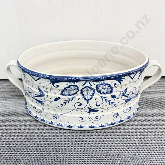 Large Blue & White Ceramic Oval Planter