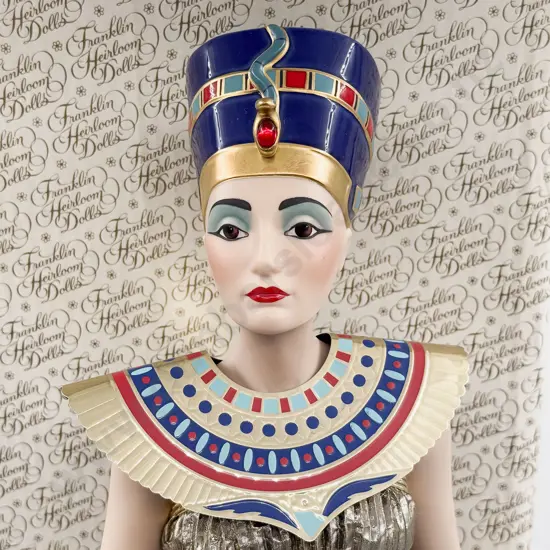 Part Boxed Franklin Mint New Bisque Doll Nefertiti Egyptian Queen 61cm