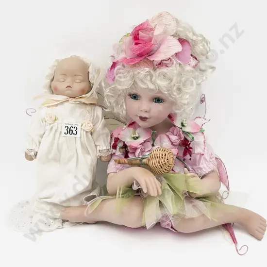 New Bisque Character Fairy Doll and Baby Doll 25cm seated 25cm