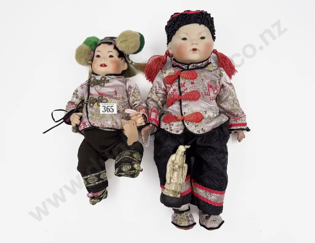 Two New Bisque Asian Character Dolls 36cm 26cm Image 1++