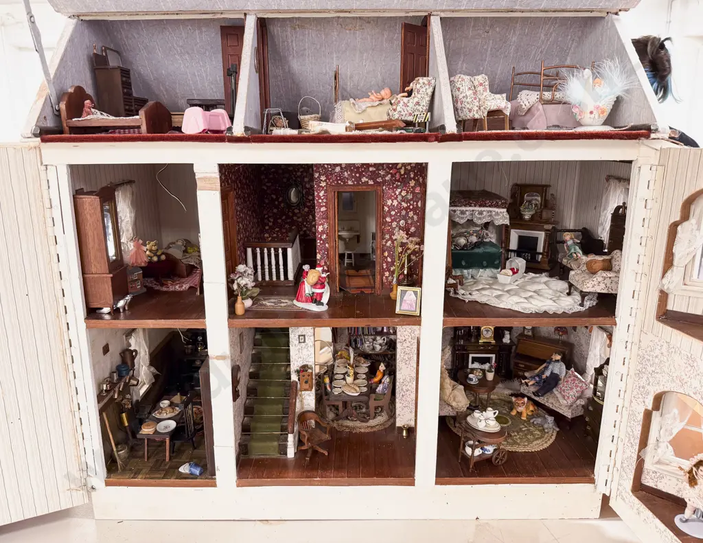 Vintage Large Two Story Six Room Dolls House with Furniture and Qty Other Furniture Image 1++