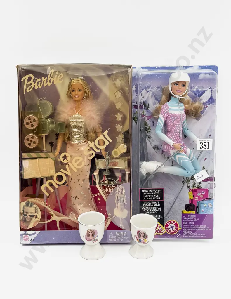 Boxed Barbie Movie Star Ski Barbie and Two China Egg Cups Image 1++