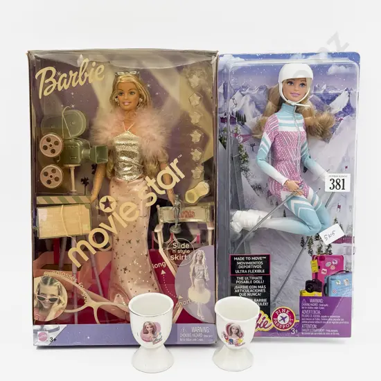 Boxed Barbie Movie Star Ski Barbie and Two China Egg Cups
