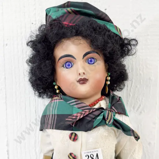 New Bisque Doll on brown composition jointed body 52cm