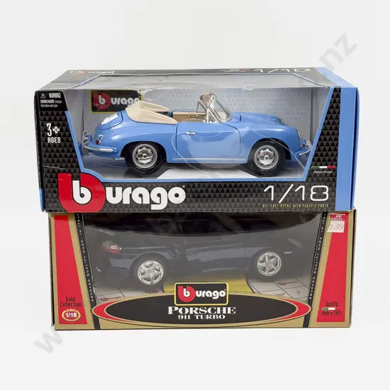 Two Boxed Burago 1:18 Scale Porsche Models