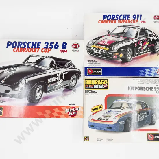 Three Burago Completed Metal Kit Porsche Models