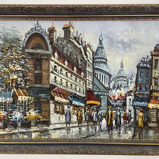 N. Spence - European Street Scene - Oil on Board