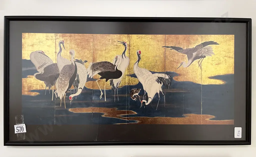Reproduction Print - Cranes on Gilt Ground Image 1++