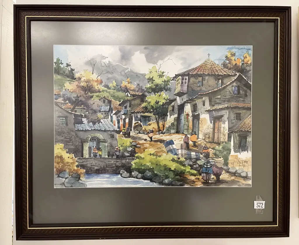 Unknown Artist - Village Scene - Watercolour Image 1++
