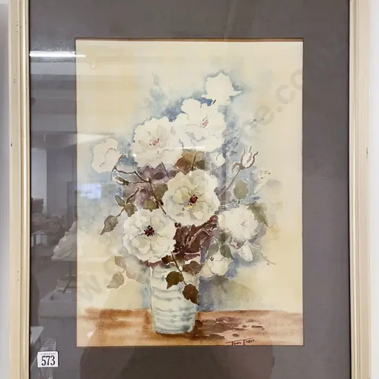 Joan Elder - "Single Pink Roses" - Watercolour