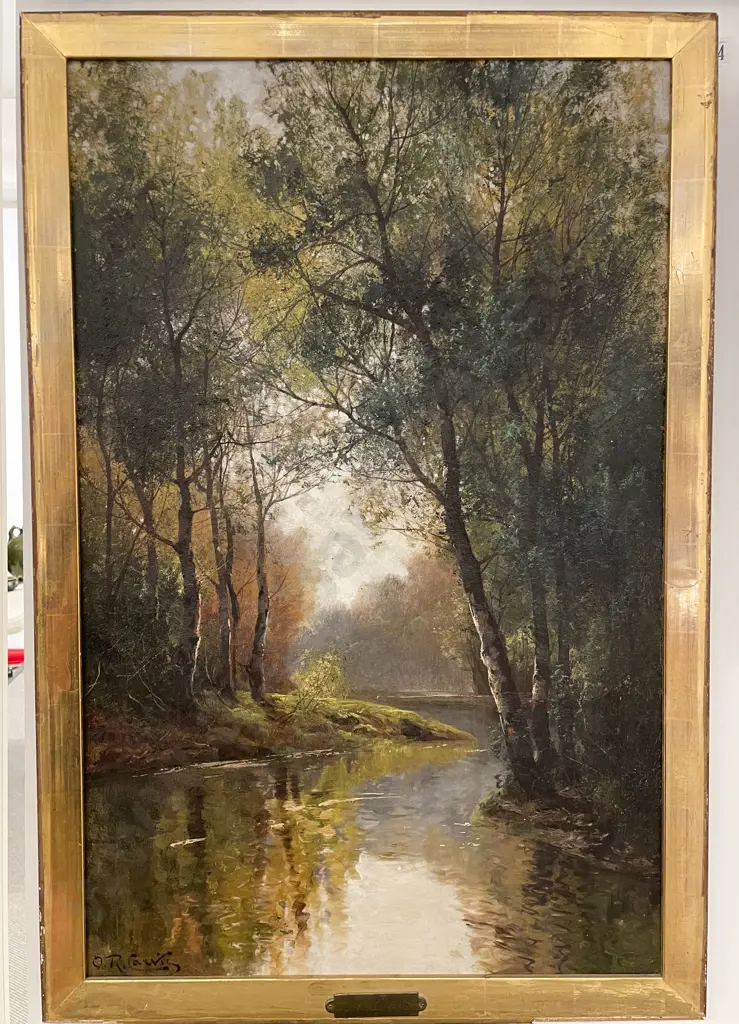 O. R. Carvis - Riverside Birch Trees - Oil on Canvas Image 1++