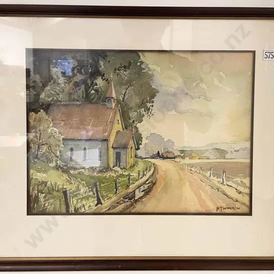 K. Thomson - Country Church - Watercolour