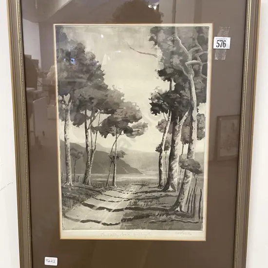 H. H. Tombs - "The Valley Road Wellington" - Woodblock Print