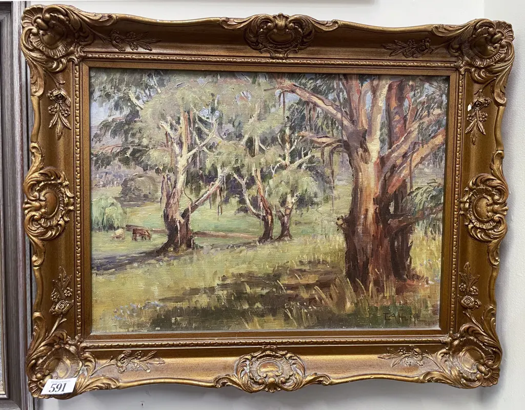 E. A. Hume - Australian Pastoral Scene - Oil on Canvas Image 1++