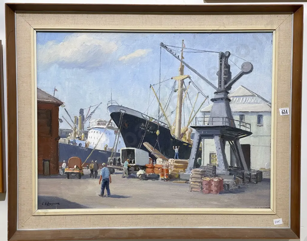 C. T. Laugesen - "Railway Wharf Wellington" - Oil on Board Image 1++