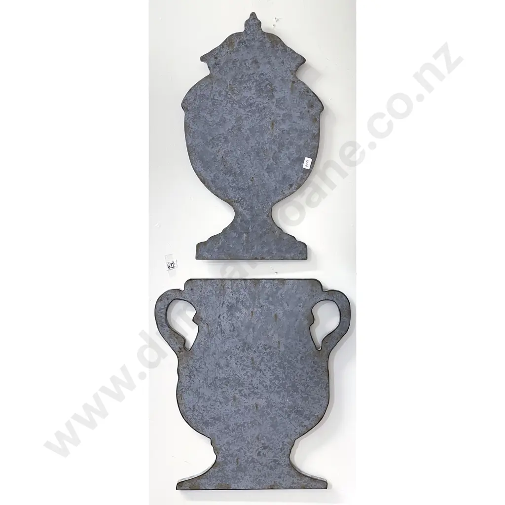 Two Cutout Urn Silhouettes with Distressed Paint Finish Image 1++
