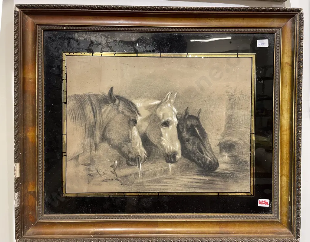 Late Victorian Charcoal Study of Horses Image 1++