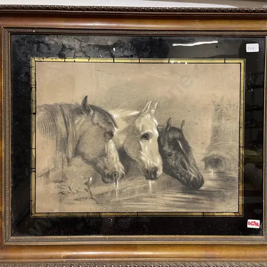 Late Victorian Charcoal Study of Horses