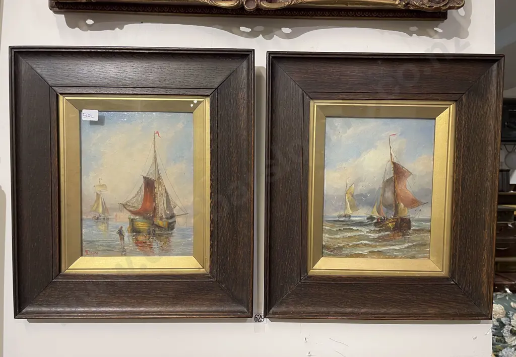 W. Dewar - Pair Victorian Sailboat Studies - Oil on Panel Image 1++