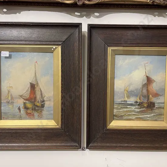 W. Dewar - Pair Victorian Sailboat Studies - Oil on Panel