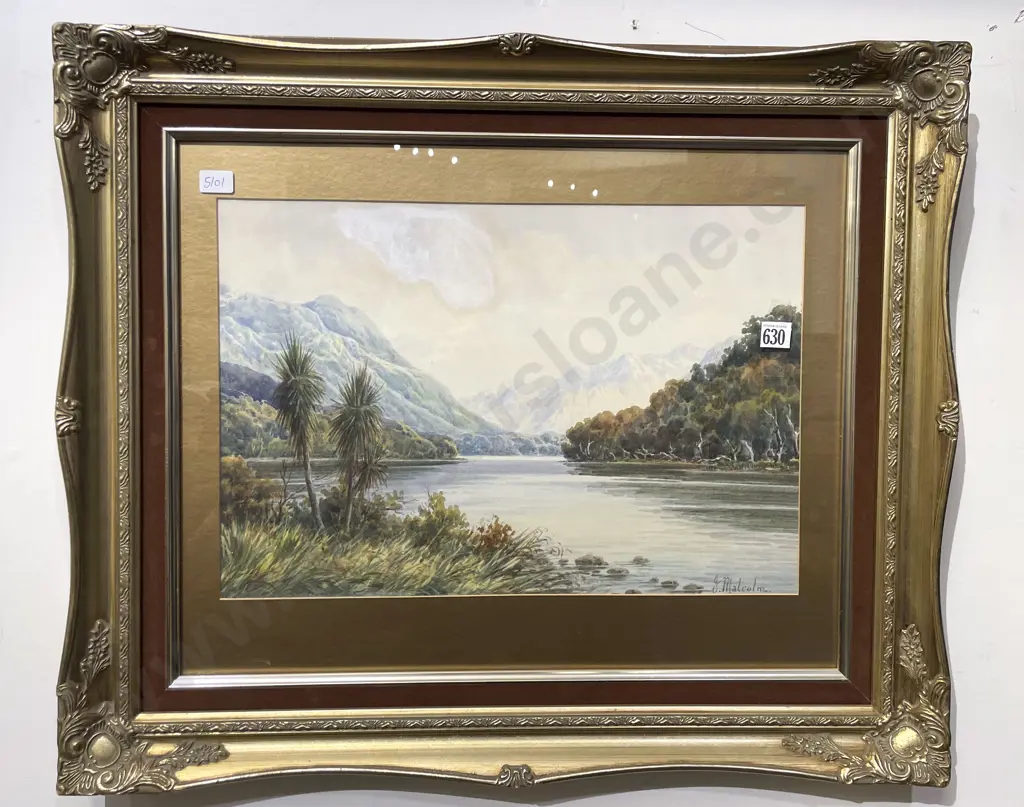 J. Malcolm - Colonial Lake Scene - Watercolour Image 1++