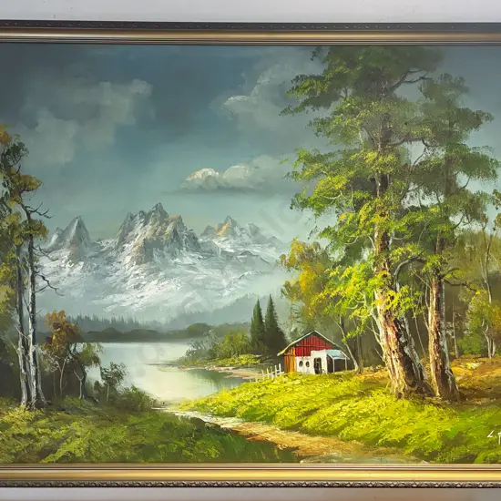 L. Parker - Cabin by the Lake - Oil on Board