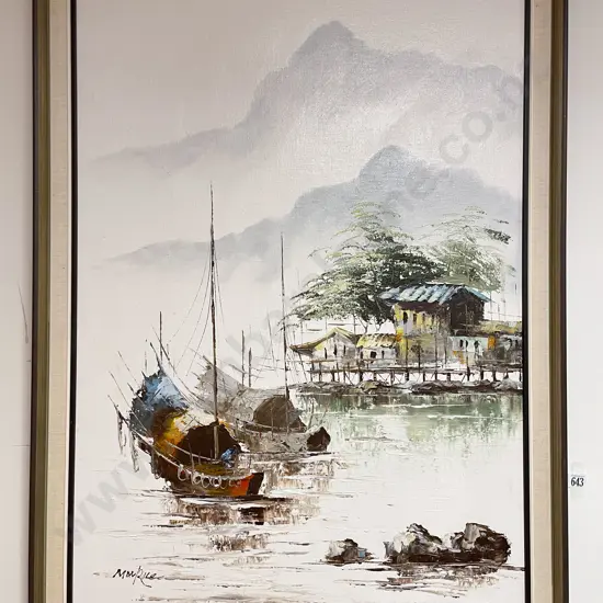 Mac Rice - Asian River Scene - Oil on Board