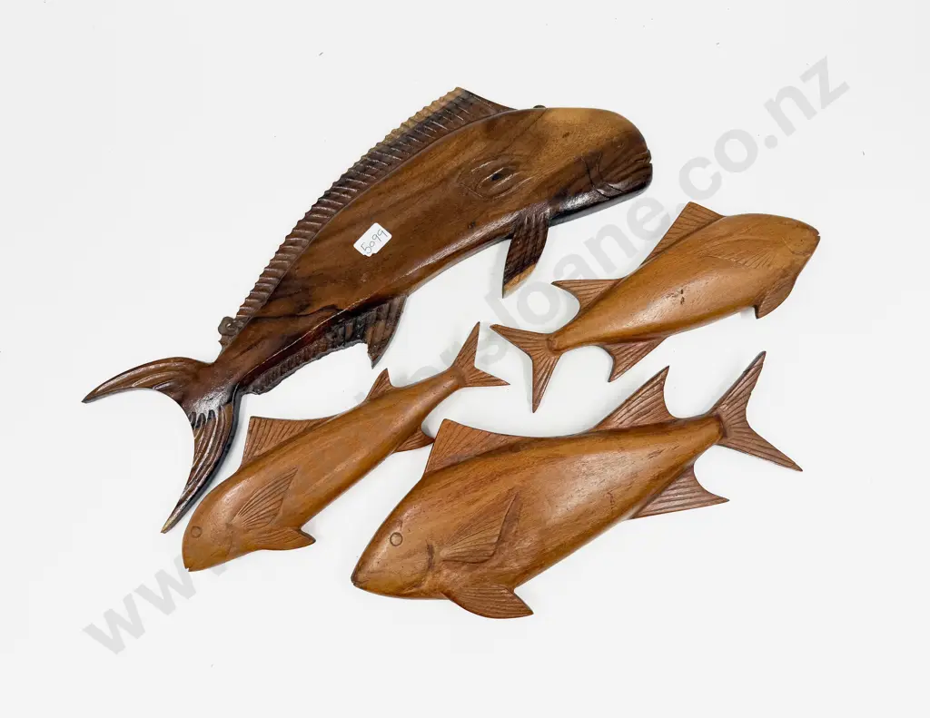 Four Assorted Wall Hung Wooden Fish Image 1++